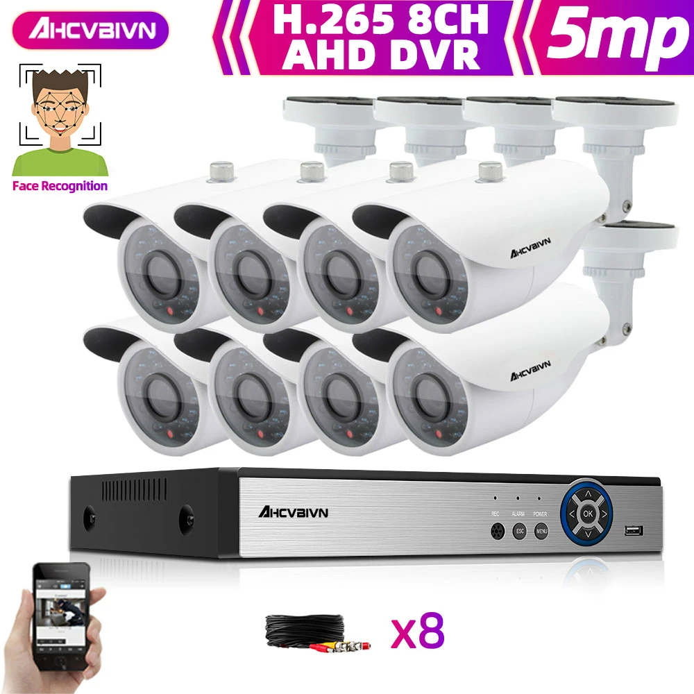 

Face Detection 8CH 5mp AHD DVR Kit 5 IN 1 8PCS Cameras Outdoor CCTV Camera System IR Security Camera Video Surveillance System