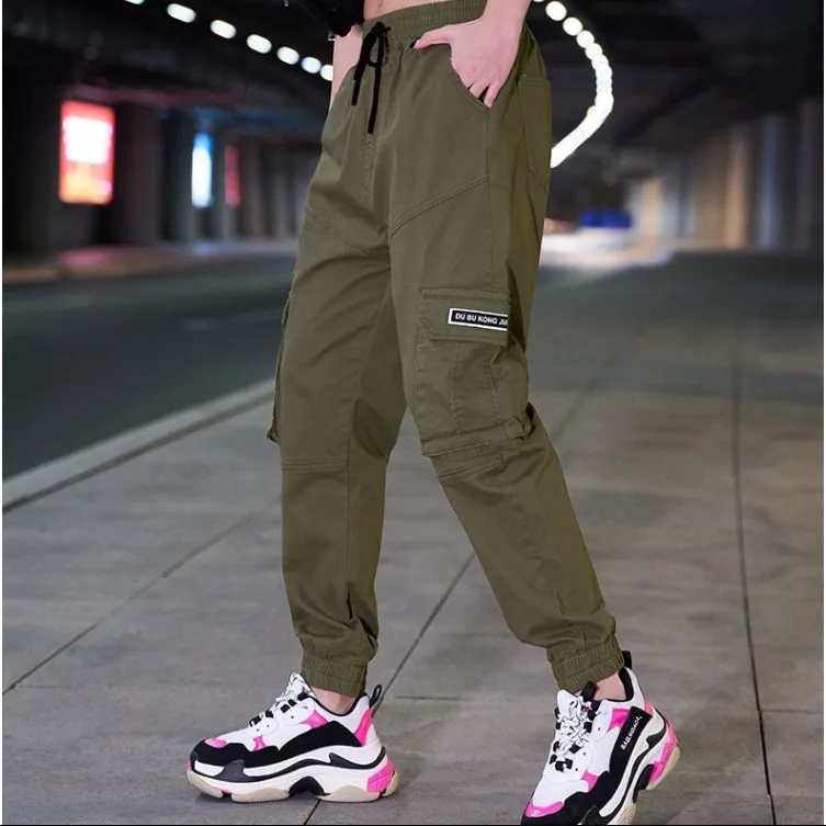 Черный Высокая талия женские брюки-карго с накладным карманом Повседневное