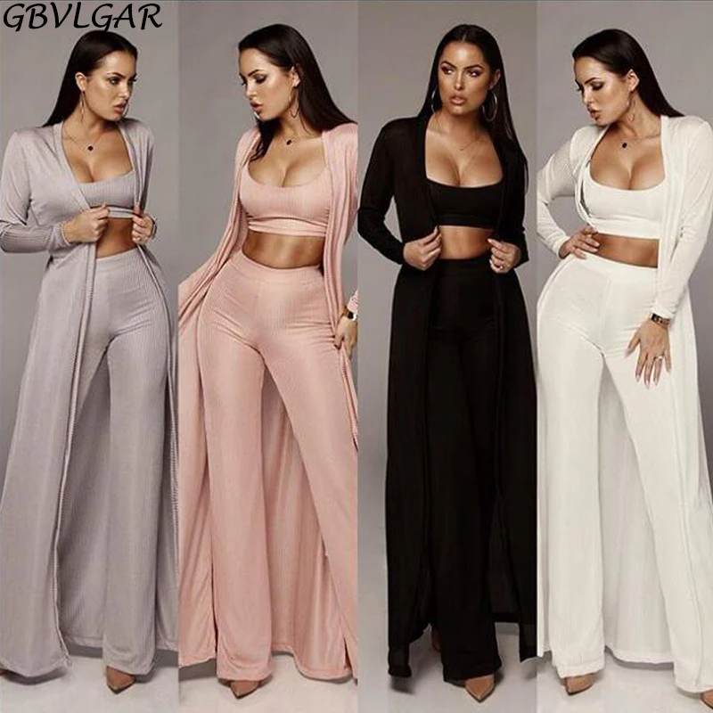 

Осенне-зимнее женское Бандажное пальто-кардиган на шнуровке с длинным рукавом, свободные широкие брюки, топ-труба, комплект из 3 предметов д...