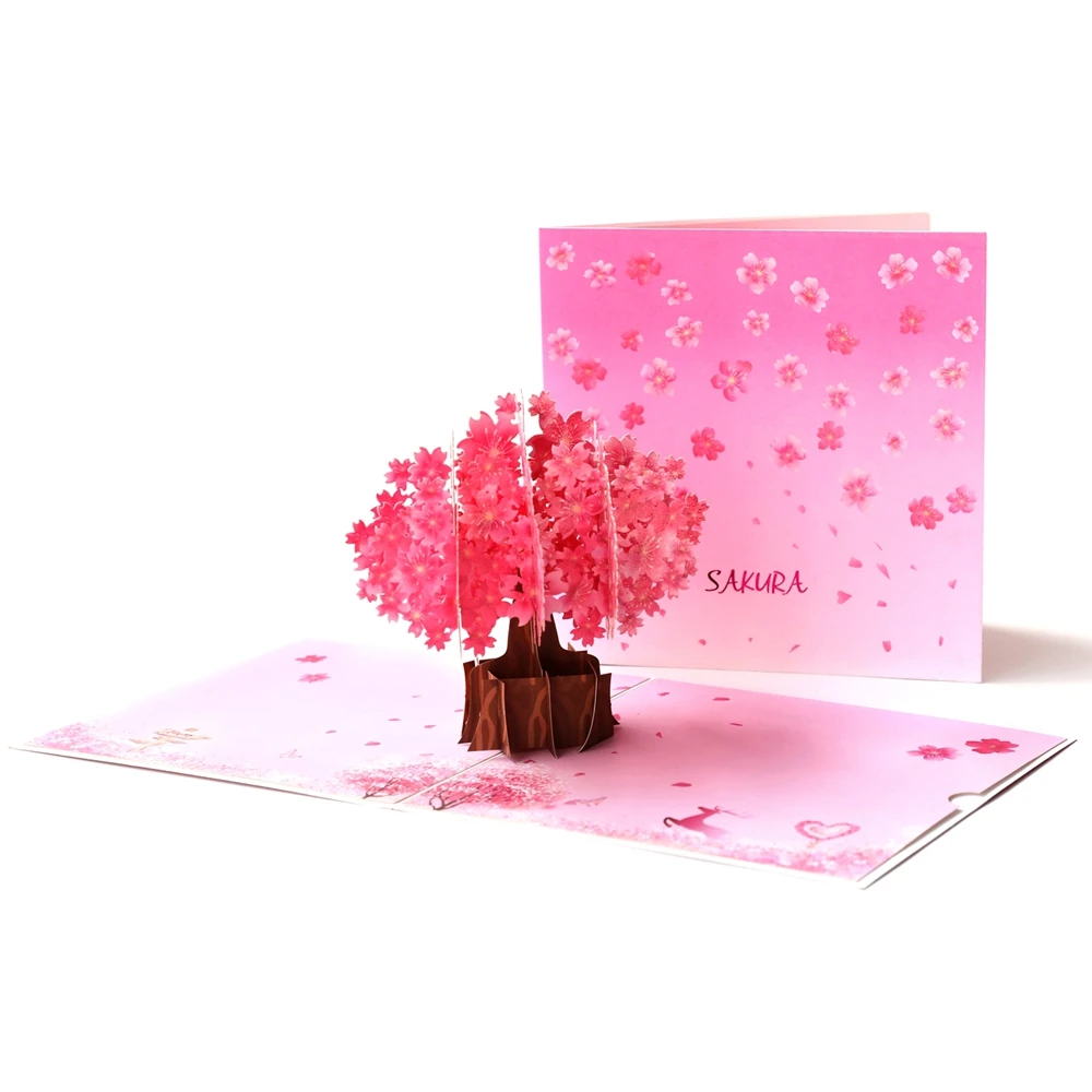 

3D Pop-Up Cards Sakura Flowers Birthday Card Anniversary Gifts Postcard Maple Cherry Tree Wedding Invitations Greeting Cards