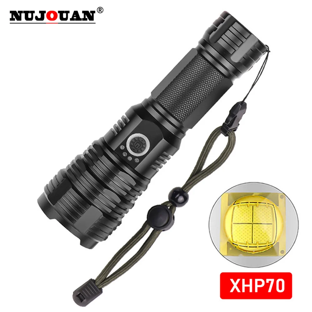 Powerful LED Flashlight Portable XHP70.2 Torch USB Rechargeable Searchlight Waterproof Spotlight Fishing Light Lantern and 18650
