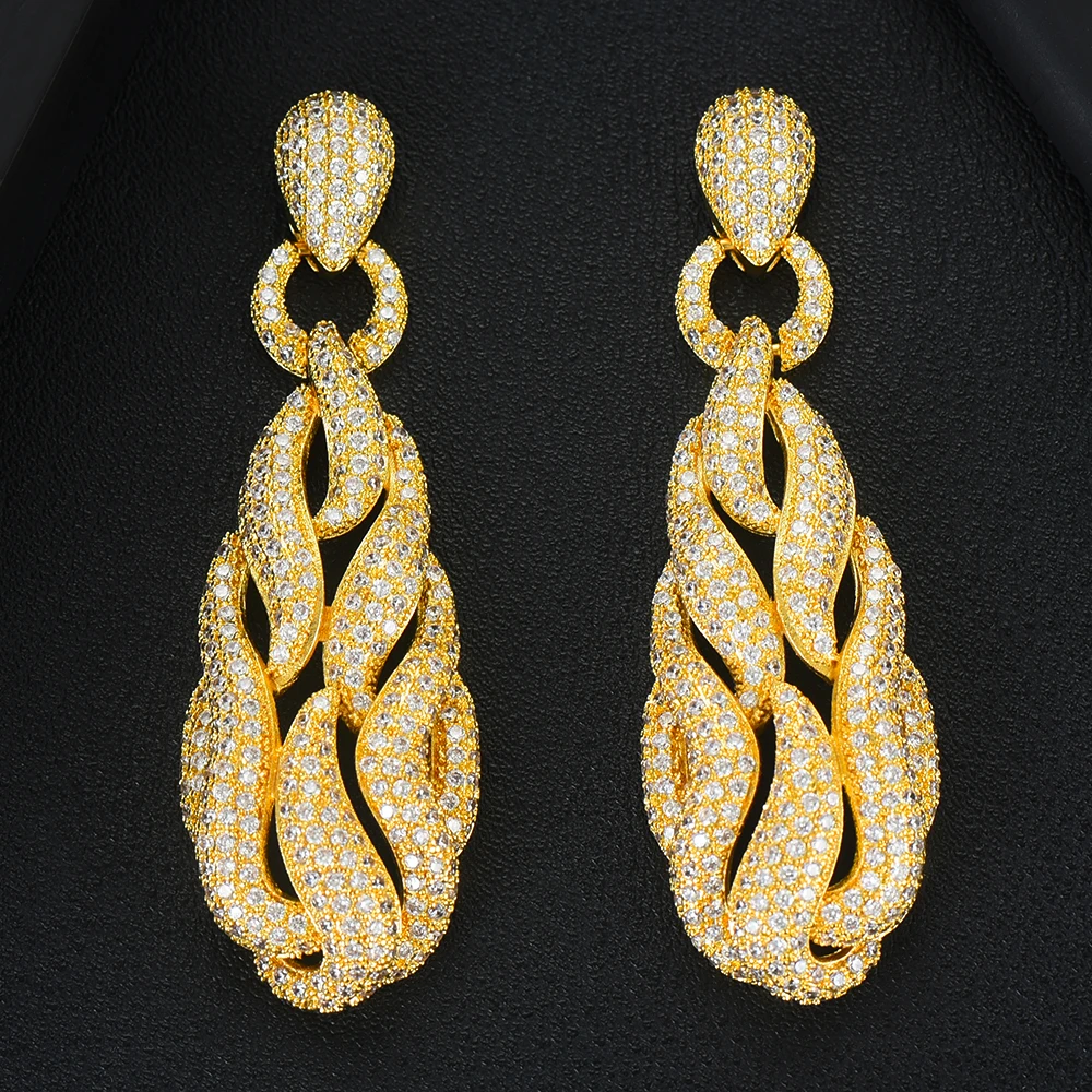 

KellyBola Luxury Popular Full Mirco Paved Zirconium Pendant Earrings Naija Wedding Bridal Fashion Jewelry for Women Best Gift