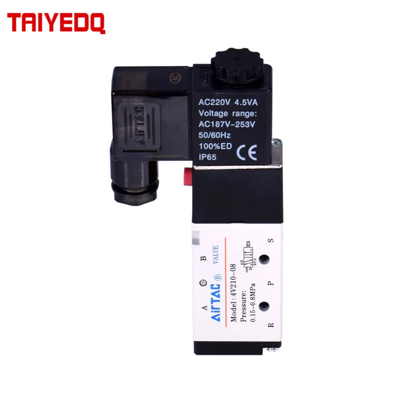 

Solenoid Valve 4V210-08 4V110-06 4V310-10 4V410-15 AC220V DC24V Two-Position Five-Way Aluminum Alloy Valve Body