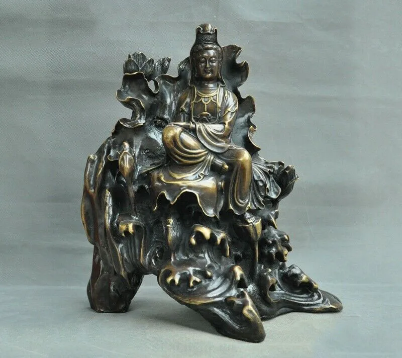 

Для декорирования Свадьбы 15 "Китайский буддийский Храмовая бронзовая фигурка Лотос Гуань Инь Гуаньинь статуя Будды Бодхисаттва