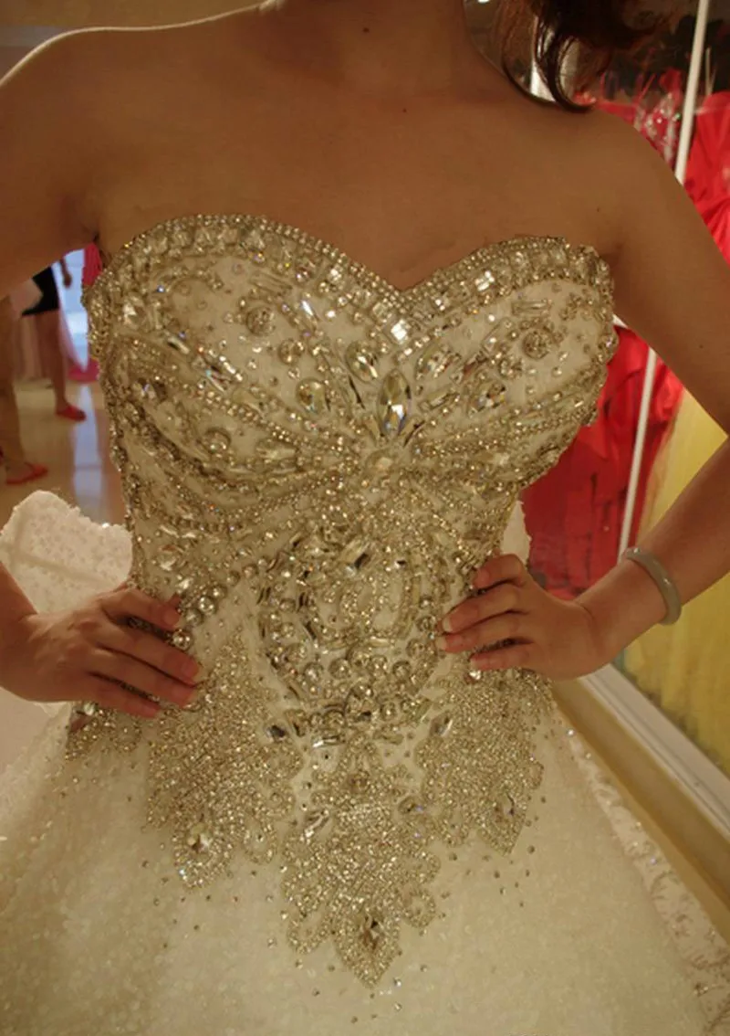 

Luxury Crystal Long Wedding Dresses 2021 Sweetheart Rhinestone With Bow Bridal Gowns Custom Made Robe De Mariage