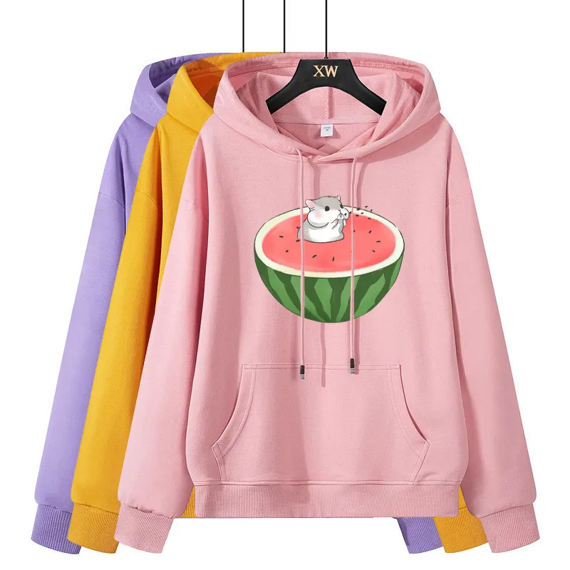 7 цветов модные женские хлопковые толстовки с капюшоном милые принтом хомяка и