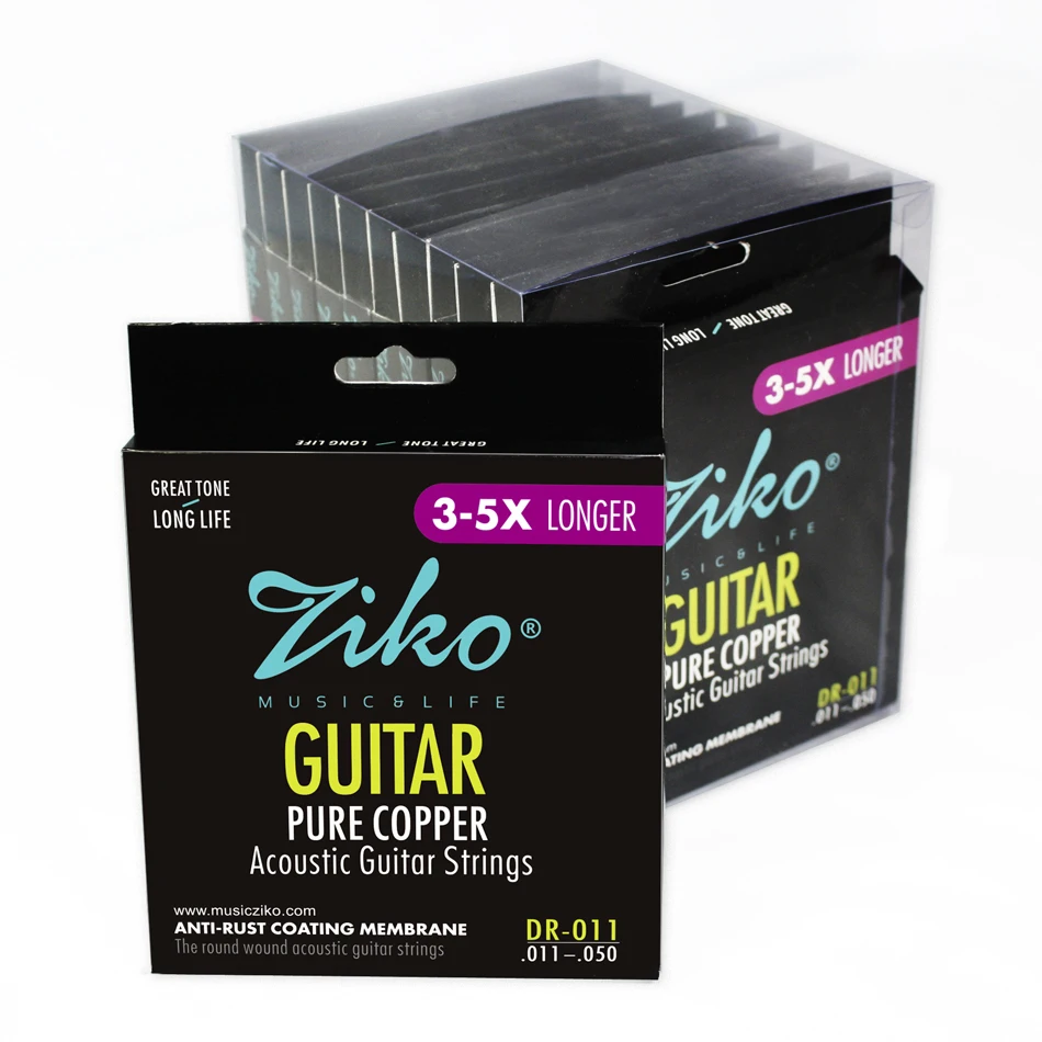 ZIKO DR Series 010-048 011-050 012-053 дюймовые Струны для акустической гитары струны из чистой меди, мембранная мембрана с антикоррозийным покрытием