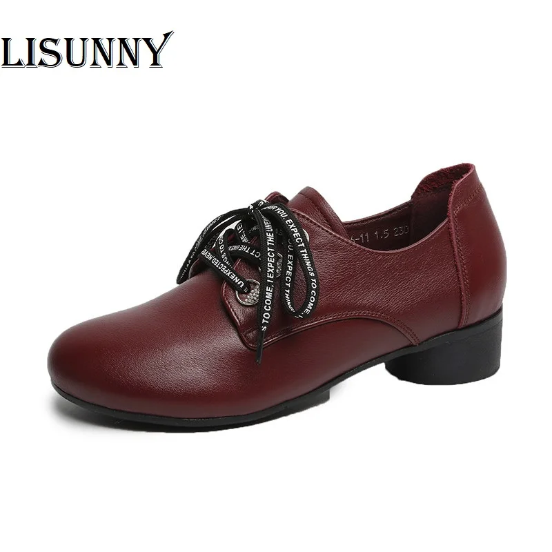 Женская обувь из 100% натуральной кожи модная повседневная красная на шнуровке