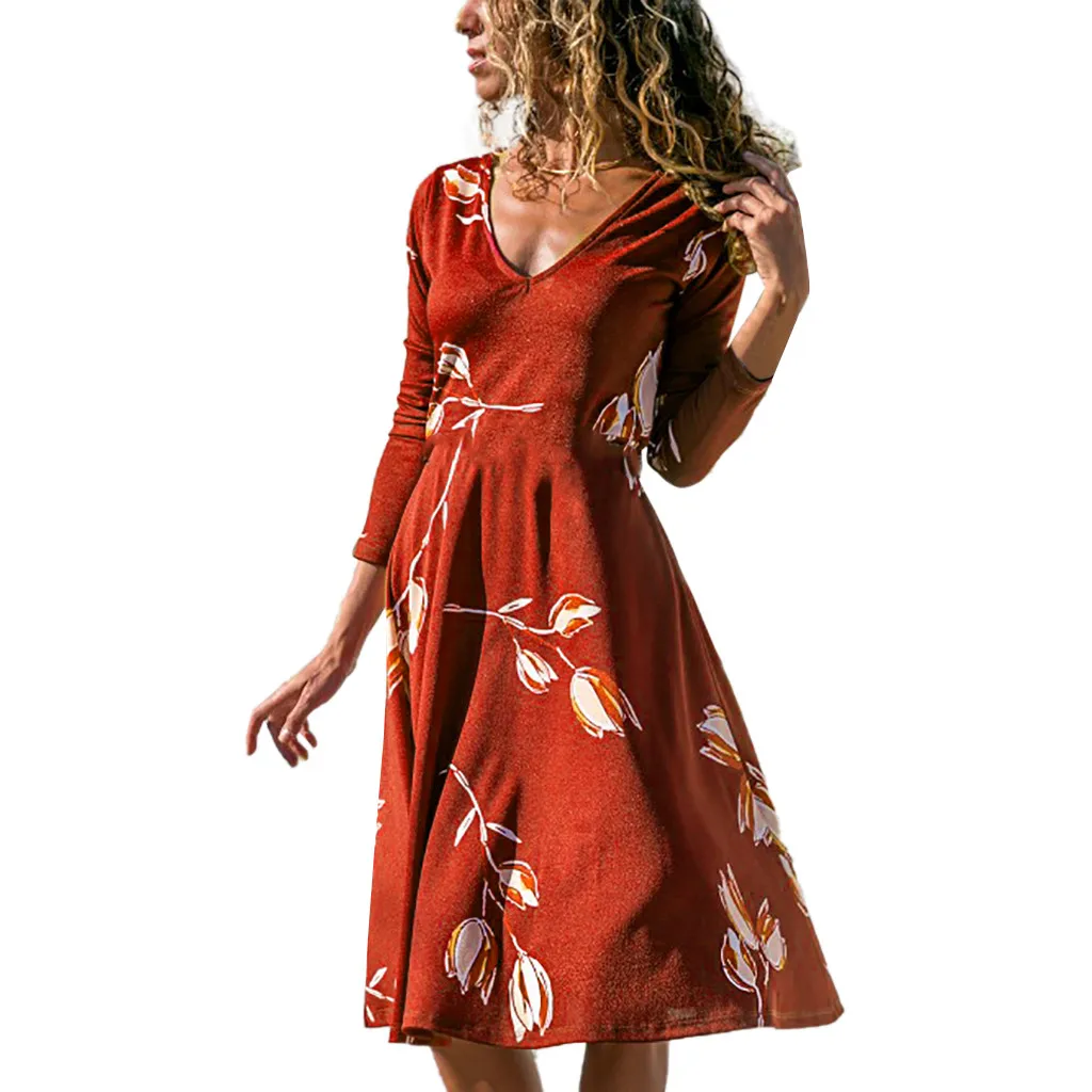 2019 весенне-осеннее Новое Женское женское Свободное платье с длинным рукавом и