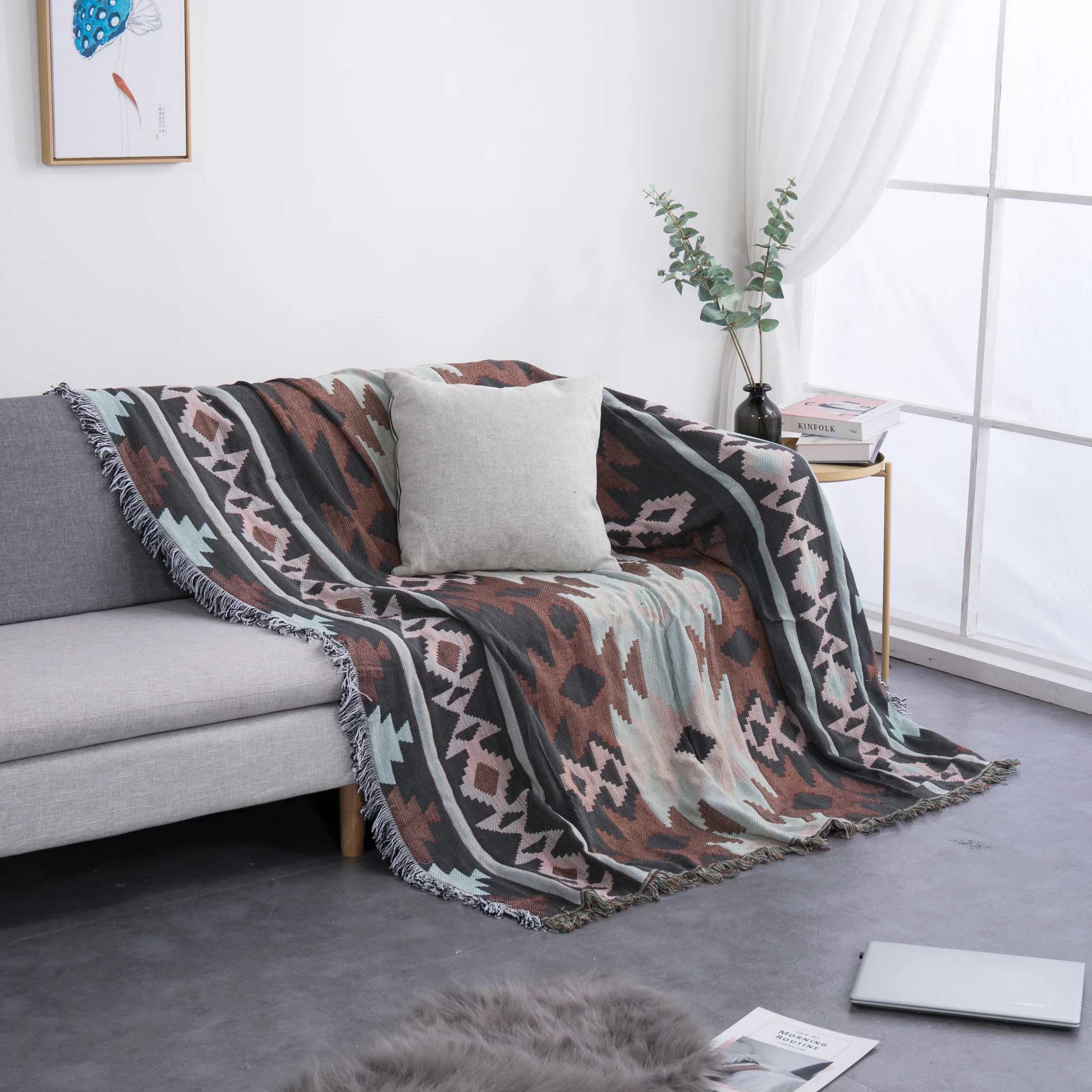 

National Style Coffee Throw Blanket Sofa cover Towel Knitted Nap Blanket With Tassels Tablecloth Tapestry Home Bed Decoration