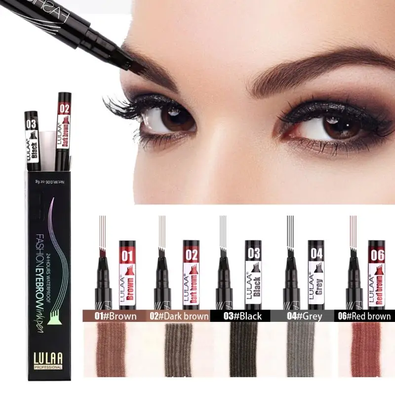 

LULAA 4 Fork Tips Heads Liquid Eyebrow Pencil Waterproof Black Brown Eyebrow Tattoo Pen Fine Sketch Tint Long Lasting 2019 TSLM1
