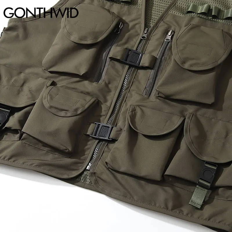 

GONTHWID Cargo Vest Multi Pockets Photographer Hunting Fishing Travelling Safari Hiking Casual Sleeveless Tank Tops Waistcoat