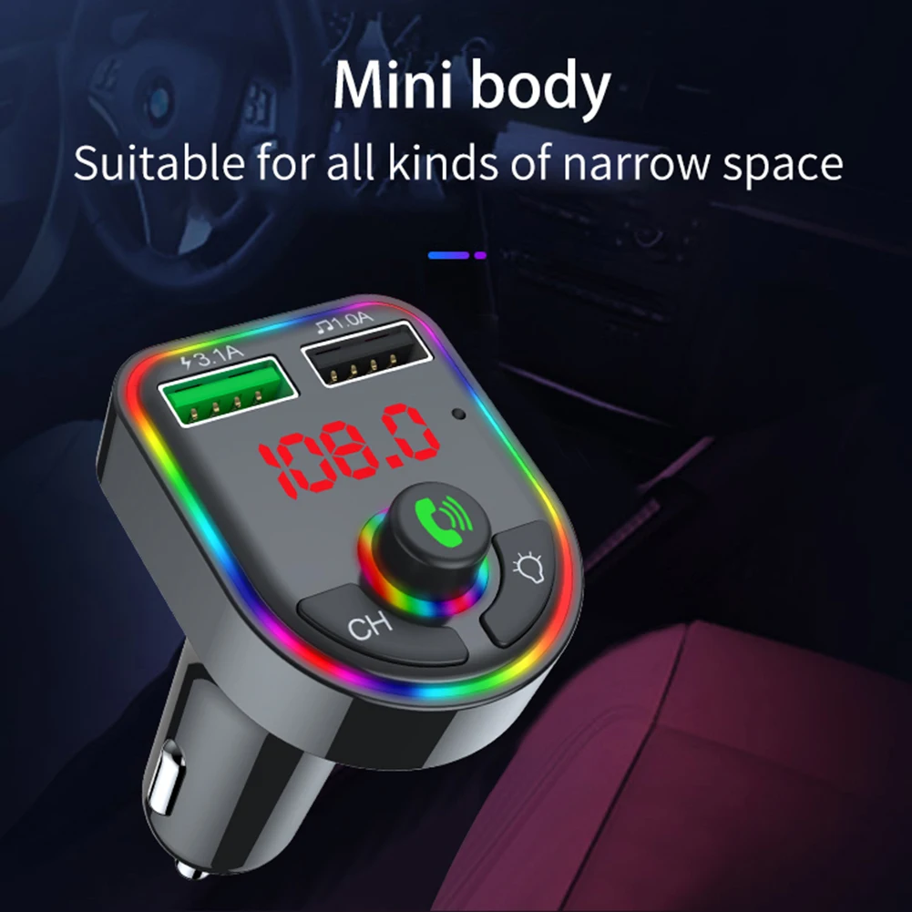 

Автомобильное зарядное устройство с двумя USB-портами, 5,0, FM-трансмиттер, беспроводная система громкой связи, 12-24 В, автомобильный аудиоплеер, ...