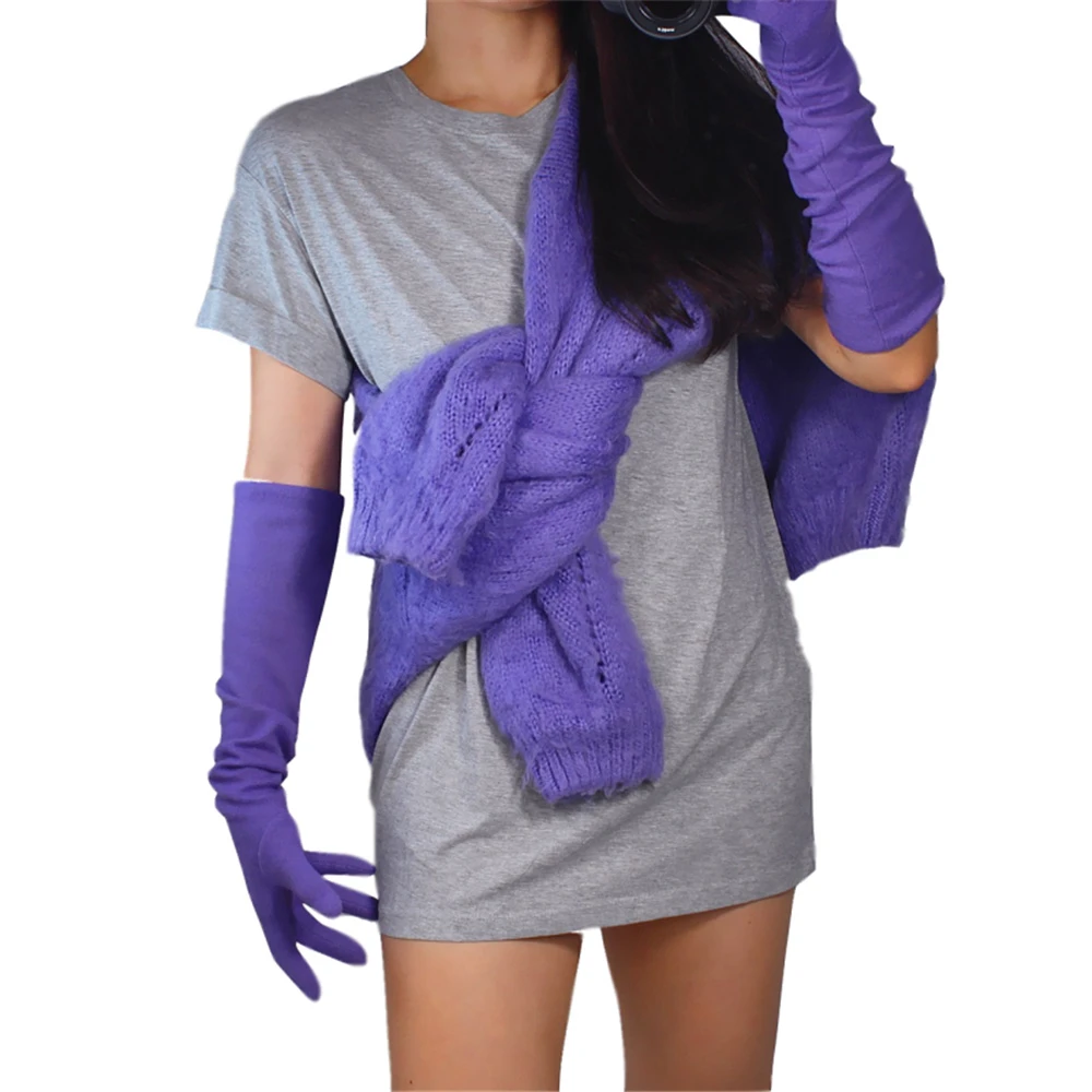 Элегантные кашемировые перчатки длинные 50 см эластичные шерстяные сиреневый