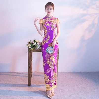 Женское вечернее платье с вышивкой элегантное китайское платье-Ципао блестками