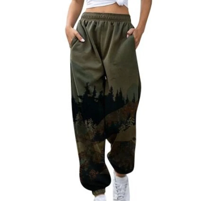 

Women Mountain Print Sweatpant Cotton Casual Summer Elestic High Waist Trousers Cargo Pants 2021 Sporting Streetwear Pants