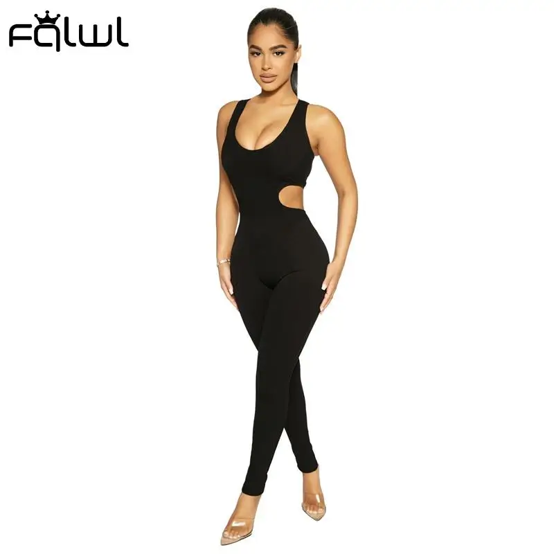 FQLWL осенние сексуальные женские комбинезоны с круглым вырезом без рукавов