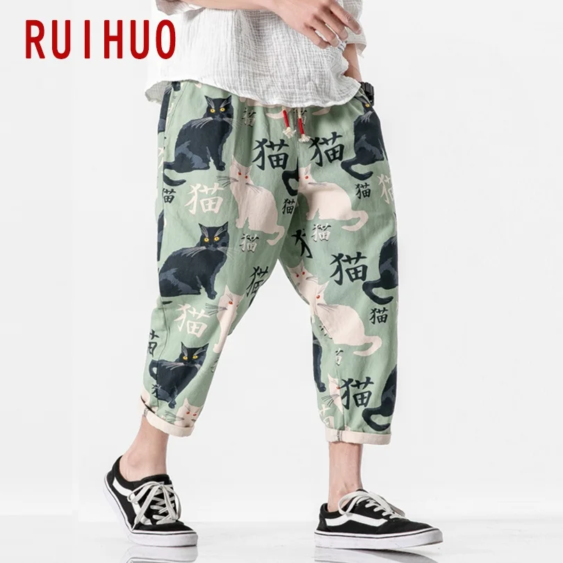RUIHUO 2022 New Cat Print Harem Pants Men Trousers Casual Baggy Ankle-Length Sweatpants Hip Hop Streetwear M-5XL | Мужская одежда