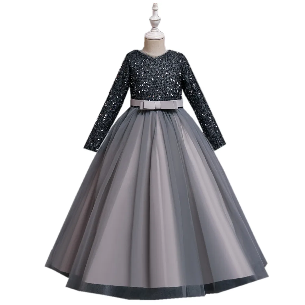 

Dress girl Sequin birthday party dress Princess Dress little girl host piano performance dress long sleeve