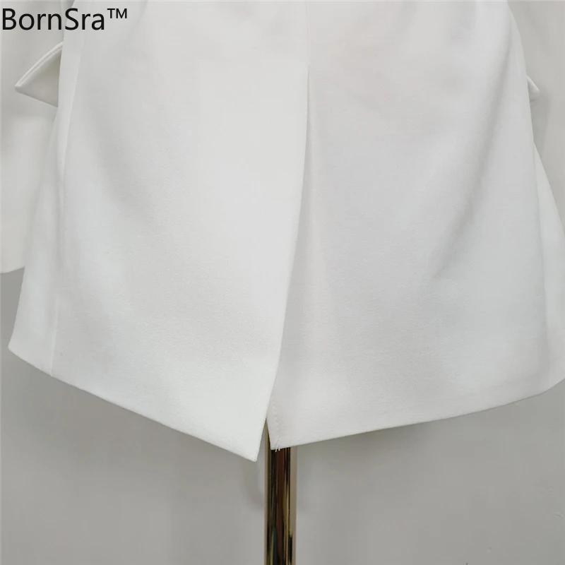 

BornSra Stylish Double-breasted White Women Blazer Jacket Loose Notched Collar Sashes Female Jacket Office Ladies Outwear
