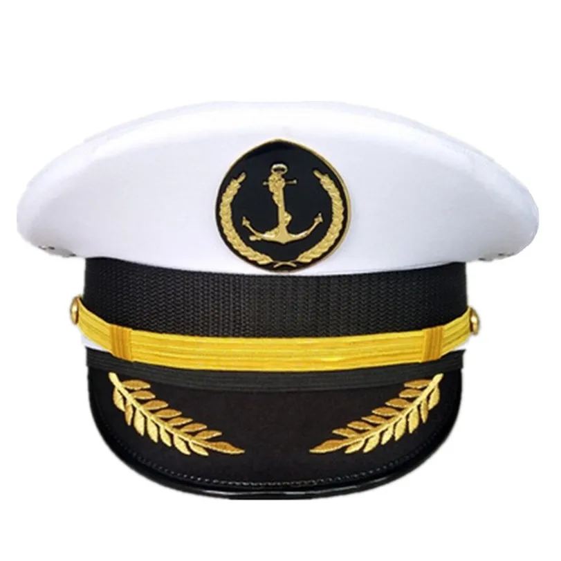

Navy Army Officer Hat White Captain Sailor Men Extended Brim Visor Cap for Flim Action Cosplay Party Show