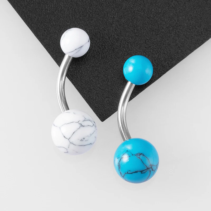

1pc Stone Round Navel Piercing Barbell Belly Button Rings Bar Belly Ring Dangling Ombligo Studs for Woman Sexy Body Jewelry 14G