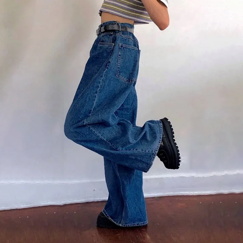 

HEFLASHOR Wide Leg Jeans for Women Bottom Baggy Denim Pants High Waist Full Length Clothing Trousers Vintage Streetwear 2021 New