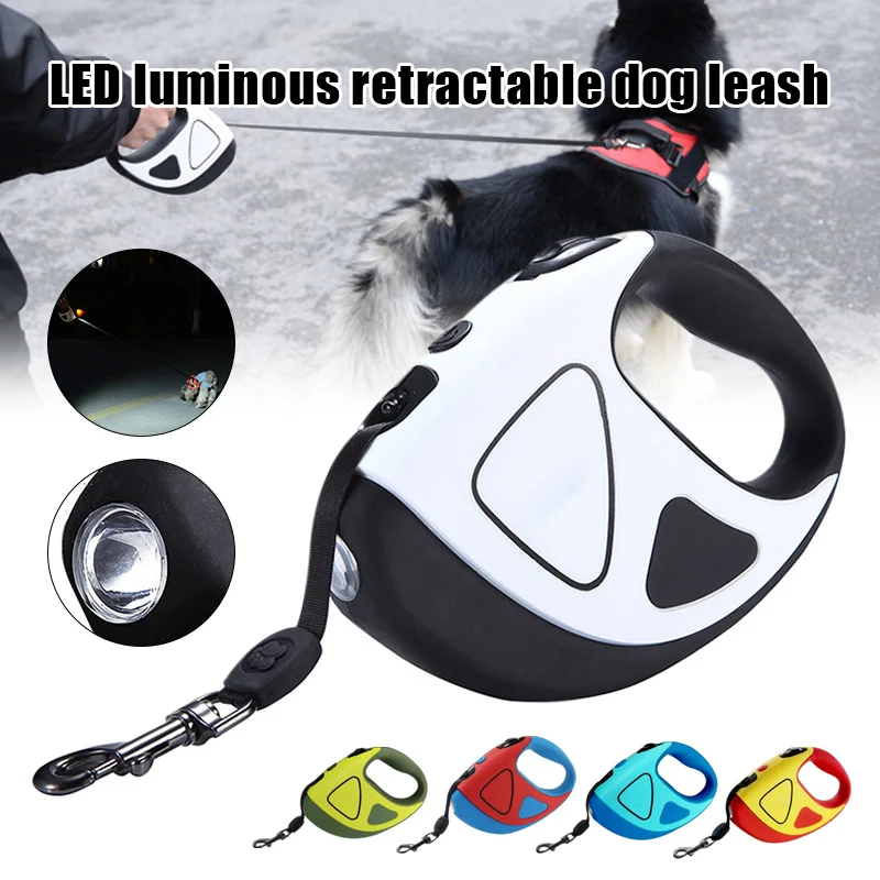 

Pet Leash LED Luminous Retractable Dog Leash Portable Hand-held Soft Nylon Rope for Outdoor Dogs Pets @LS