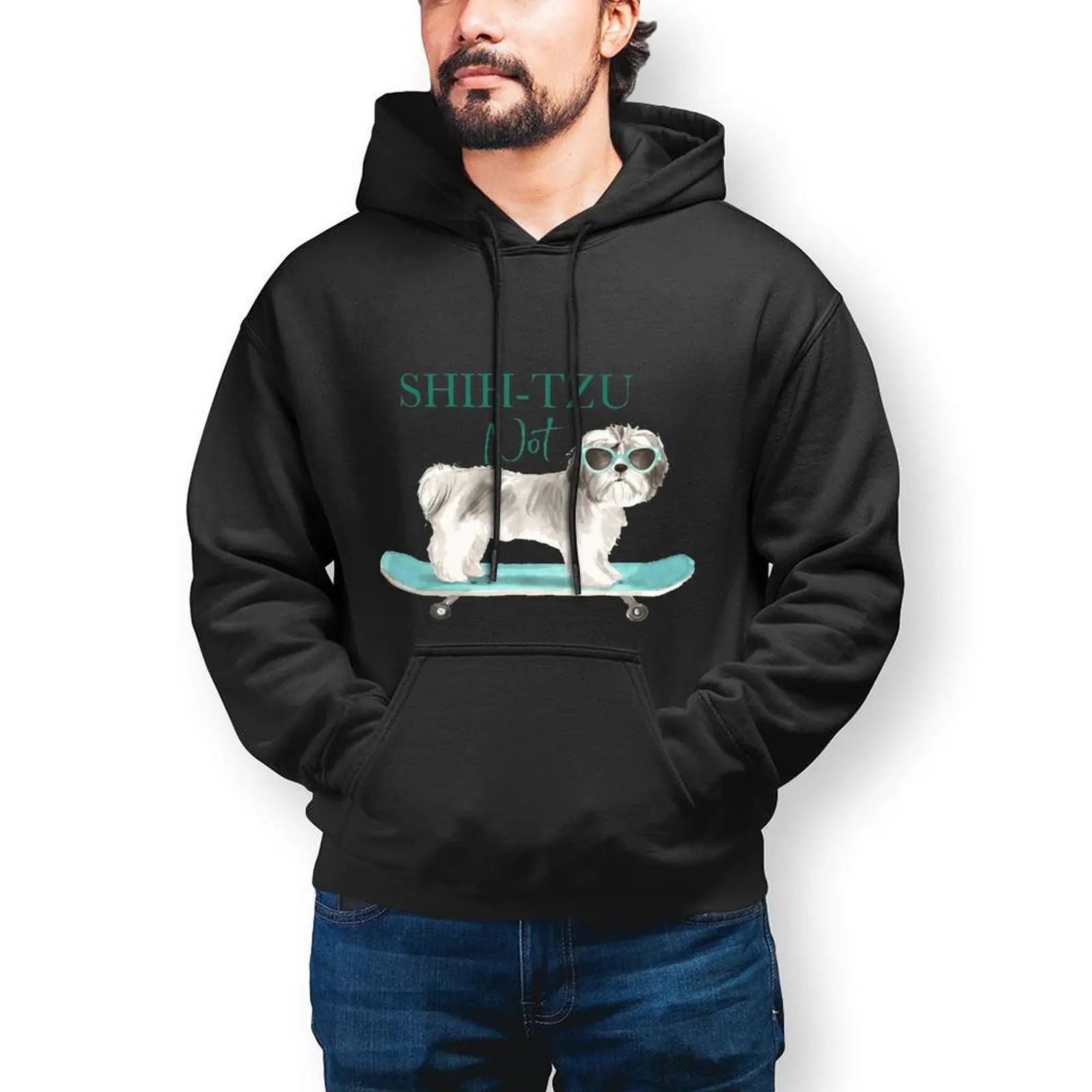 

Puppies Shih Tzu Hoodies Cotton Loose Pullover Hoodie Warm Long Length Fashion Hoodie XXX Mens