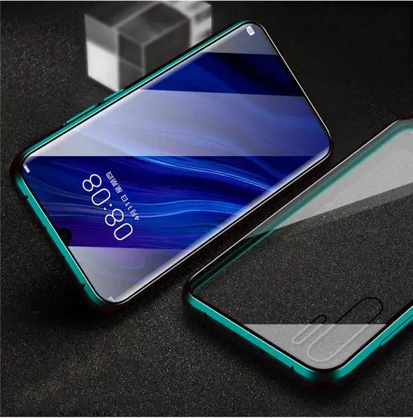 Роскошный 360 полный защитный чехол для телефона huawei P30Pro P30 чехол Магнитный чехол для P30 Lite металлический бампер двусторонний чехол - Цвет: Зеленый