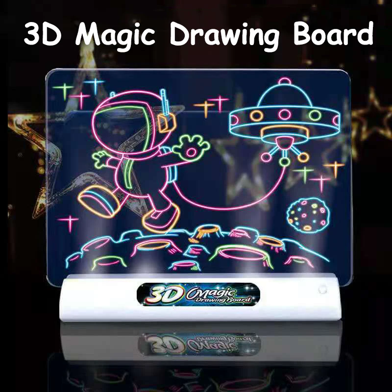 Magic 3D Drawing Board LED Light Effects Puzzle Drawing Pad Kids Painting Educational Toys Children Grow Playmates Creative Gift