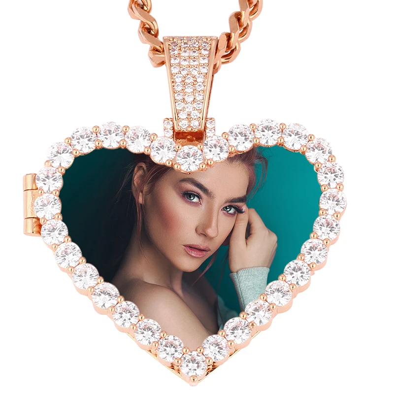 

Ожерелье в стиле хип-хоп, на заказ, с изображением сердца, медальоны, кулон, с 4 мм цепочкой для тенниса, золото, серебро, блестящие кристаллы, ...