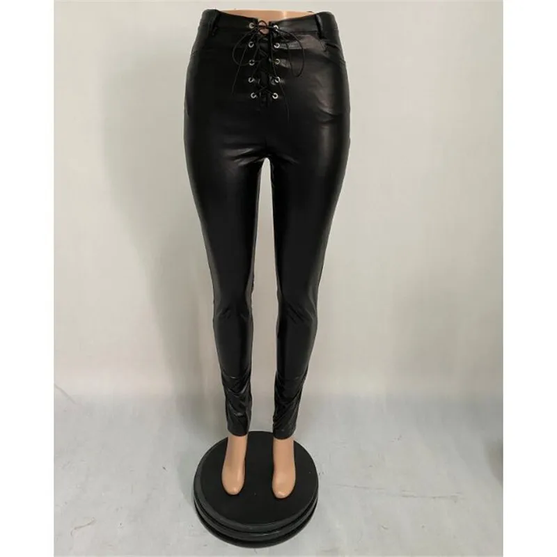 

2021 Womens High Waist Black Skinny PU Leather Pants Slim Fit Pencil Pants Fitness Trousers Autumn Winter Black Workout Trousers