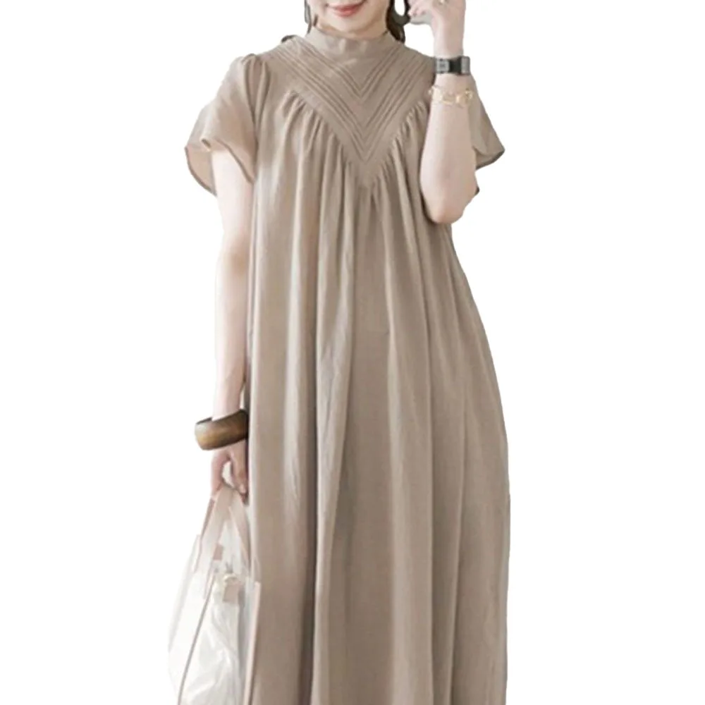 

Japanese Style 2021 Summer New Temperament Loose Casual Women's Solid Color Stand-up Collar Simplicity Summer Folds