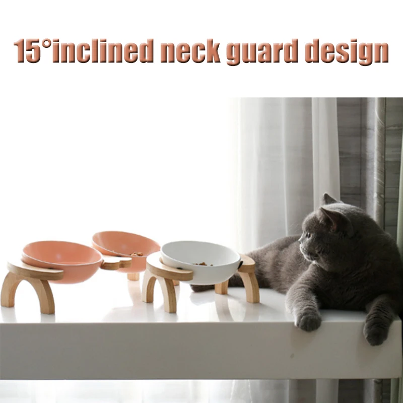 

Кормушка для кошек, керамическая деревянная бамбуковая поднимающаяся полка для питья, сахарница, не скользит, товары для собак