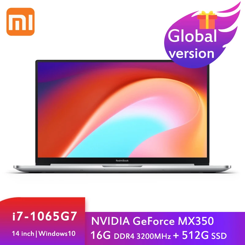 Xiaomi RedmiBook 14 дюймовый ноутбук 10th Intel Core i7 1065G7 MX350 16 Гб 3200 МГц DDR4 + 512 ГБ SSD тонкий на