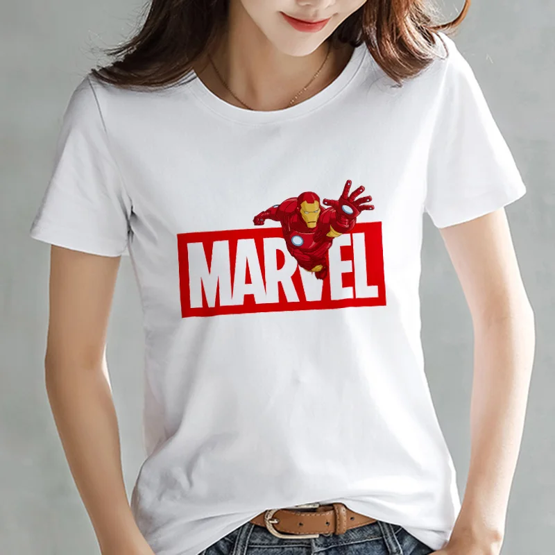 LUSLOS серия Marvel Футболка модная Супергерои мультфильм печать белая футболка Женская Повседневная короткий рукав o-образный вырез футболки