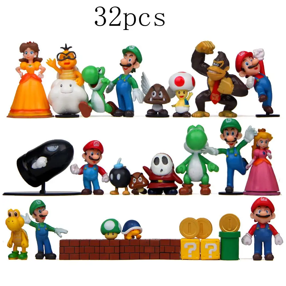 32pcs 32 шт./компл. мини 2-6 см Супер Марио фигурка Bros Коллекционная модель фигурка принцесса гриб детский подарок - Цвет: 32pcs