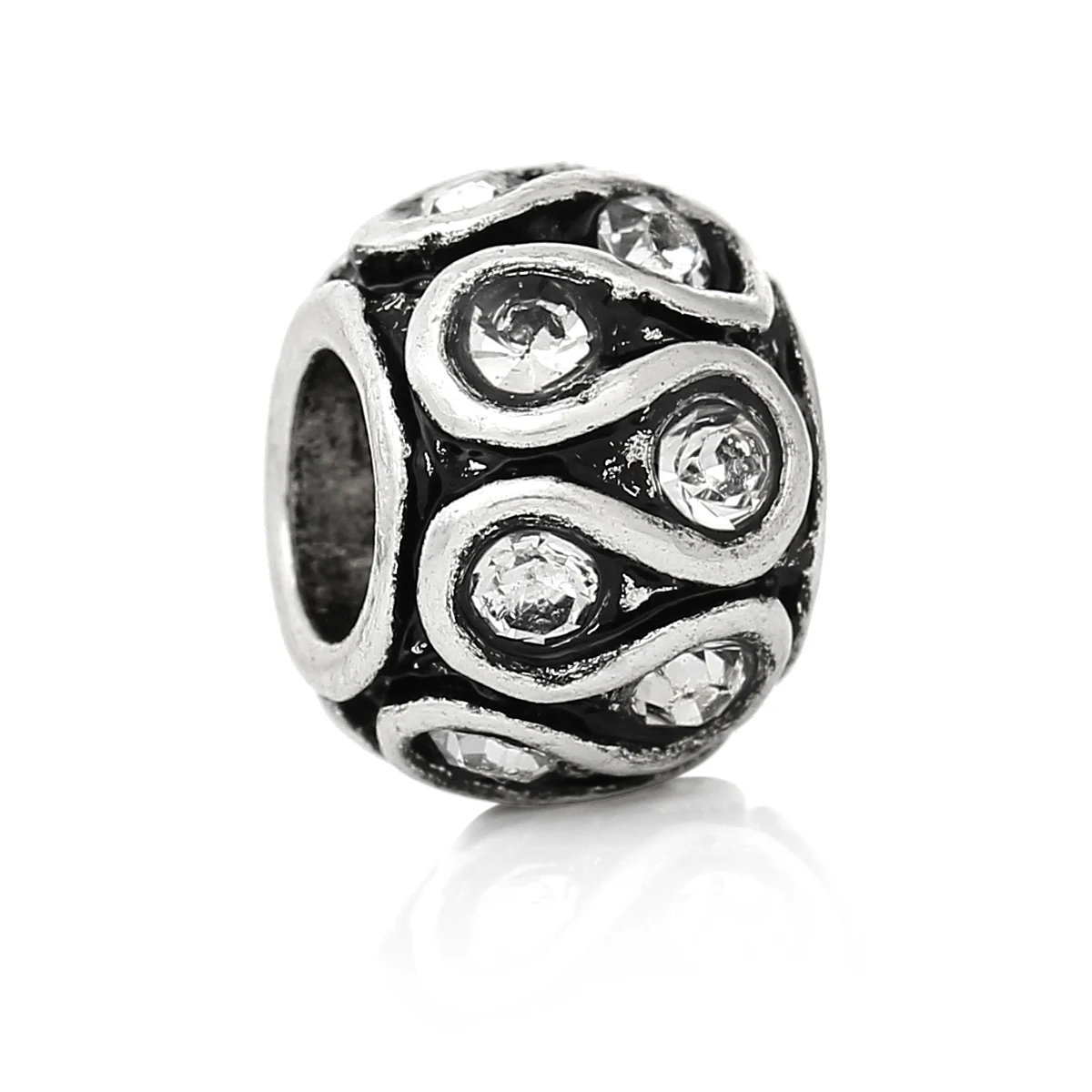 

Doreenbeads Европейский амулет бусины баррель серебристый цвет прозрачный Rhinestone "S" узор около 11 мм x 8 мм, отверстие: прибл. 5,1 мм, 10 шт