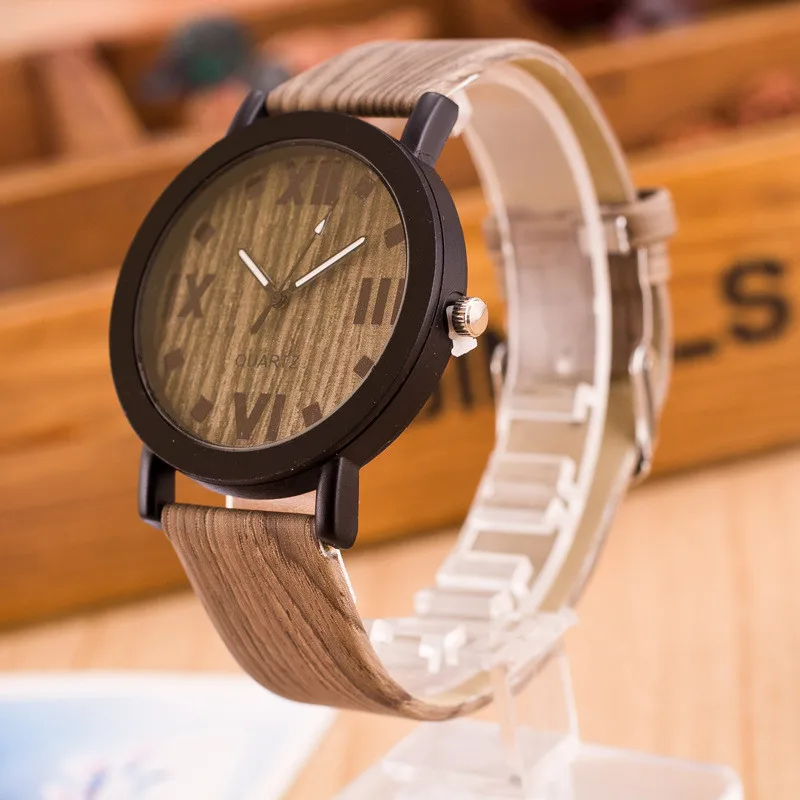 

Men Wood Watches Fashion Casual Men Watches Roman Numerals Wood PU Leather Band Quartz Wristwatch reloj hombre Clearance sale