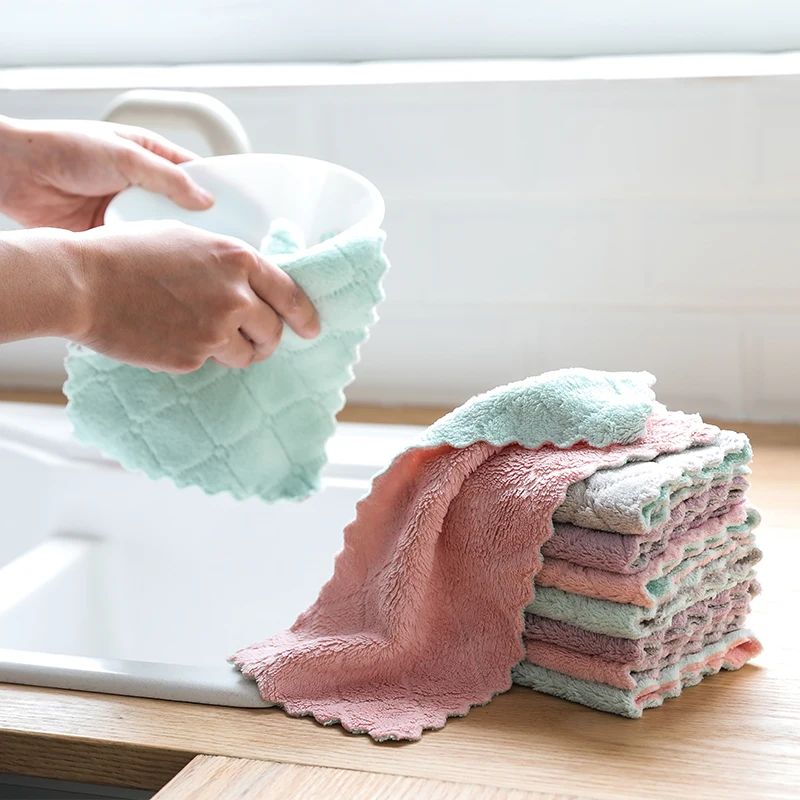 Салфетка из кораллового флиса для мытья посуды двухцветное супервпитывающее