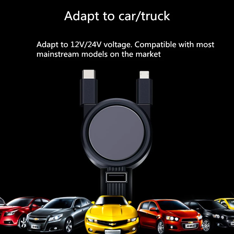 

Retractable USB Charging Cable Car Charger For Micro-USB Android IPhone Type-C Fast Charging Car Power Adapter Accessories