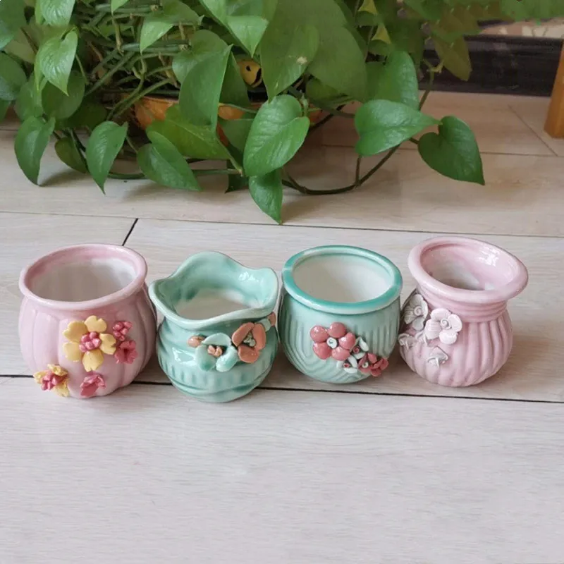 

4 Pcs/Set Creative Ceramic Flower Pots Planter Desk Succulent Plants Pot for Home Decoration
