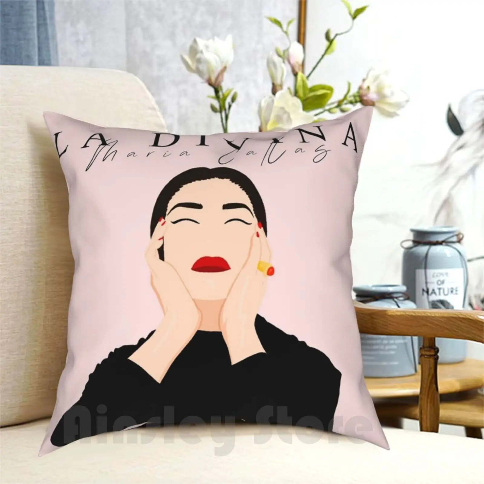 

La Divina-Maria Callas Pillow Case Printed Home Soft DIY Pillow cover Pose Maria Callas Opera Opera Art Pink Minimal