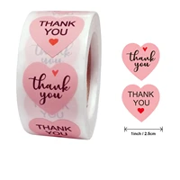 qiduo 500pcs pink heart labels stickers wrapping paper stickers stationery thank you cards for business round adhesive sticker