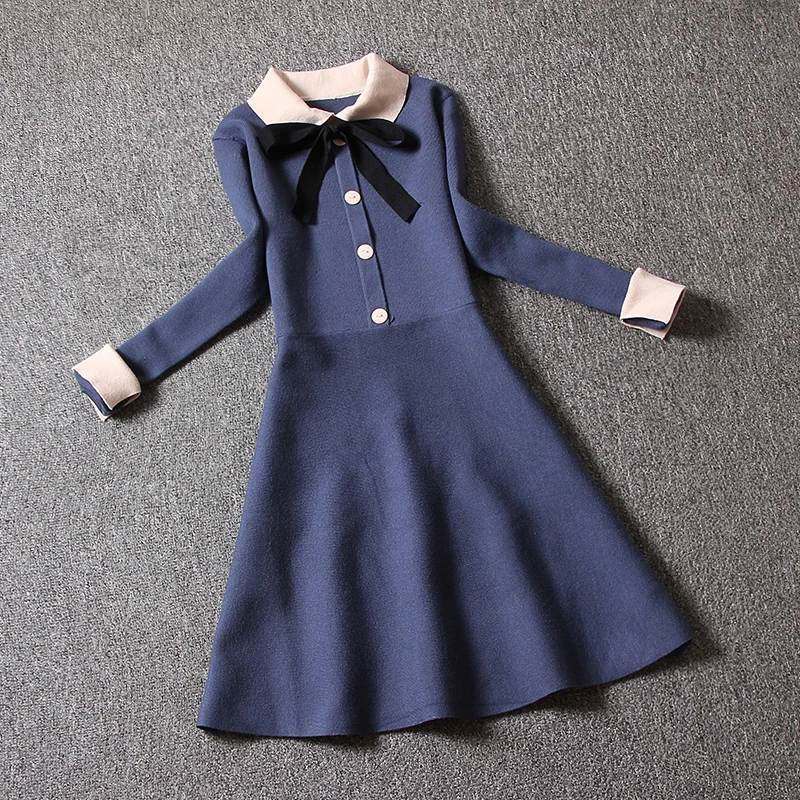 2019 Летний Новый Супер качество трикотажные женские платья воротник-бант