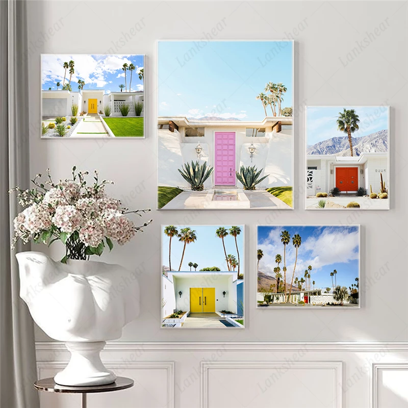 

Nordic Travel Poster Modular Prints Palm Springs Nature View Canvas Painting California Color Doors Wall Art Interior Room Decor