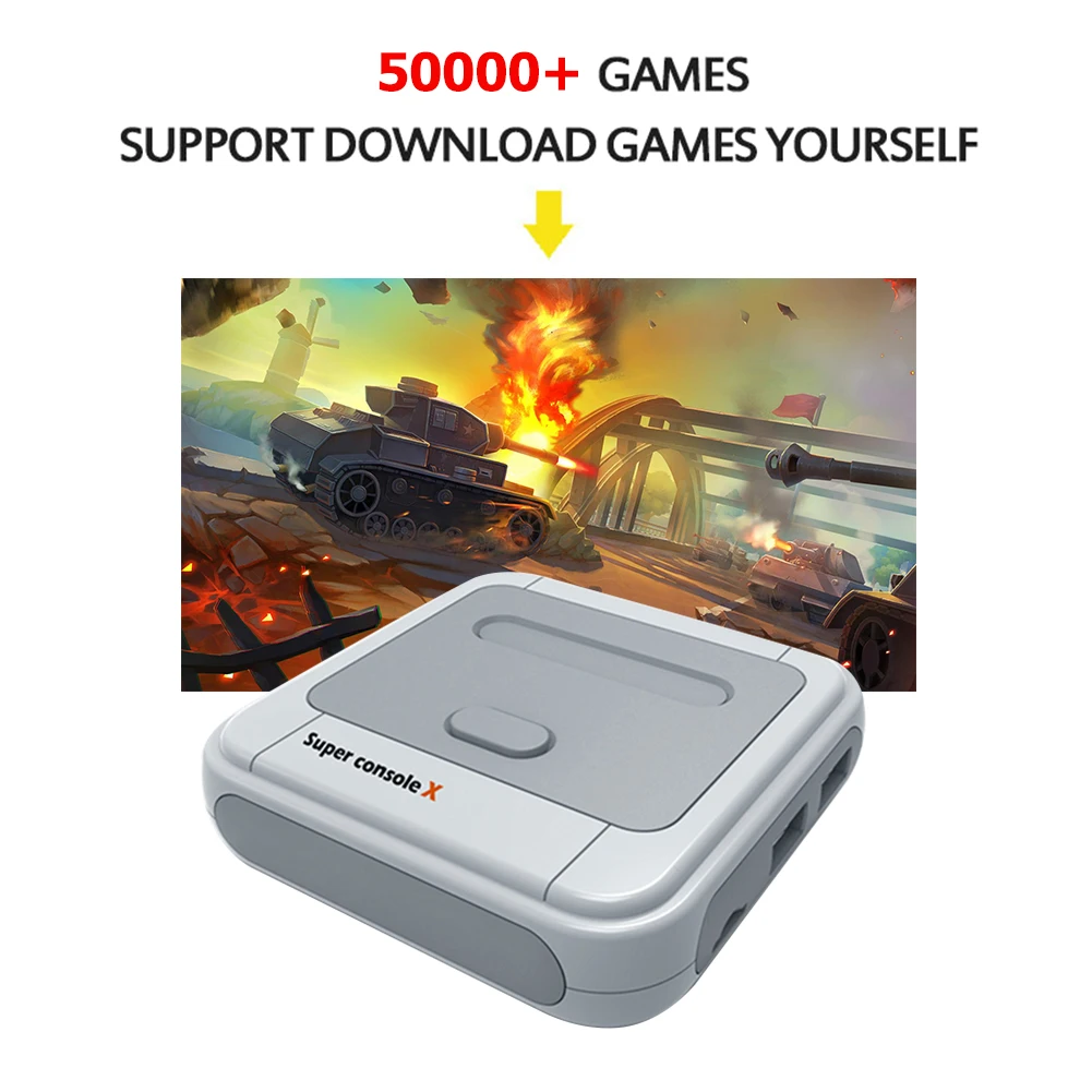 

Super Console X TV Game Retro Video Game Console With Wireless Controllers Built-in 50 Emulators 50000 Games For PS1/N64/DC/psp