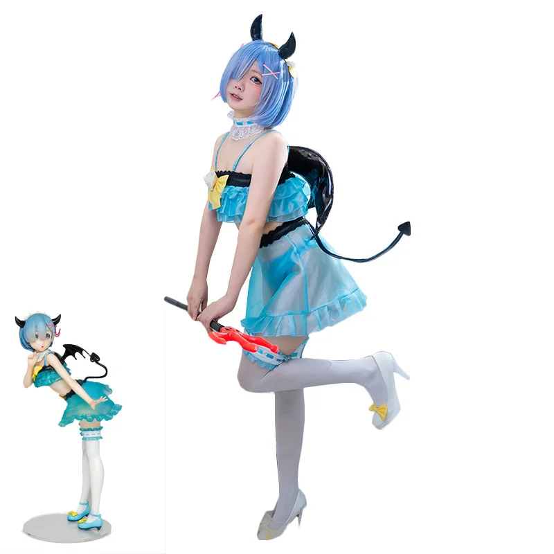 

Anime Re:Life in a Different World From Zero Rem Cosplay Costumes Rem Sexy Swimwear Demon Dress Halloween Swimsuit Uniforms