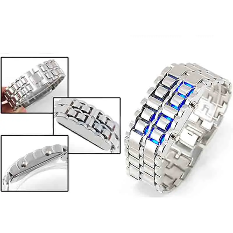 

Newest Stainless Steel Bracelet Watch Men Women Lava Iron Samurai Metal LED Faceless Digital Watch LED Watch relogio mascu